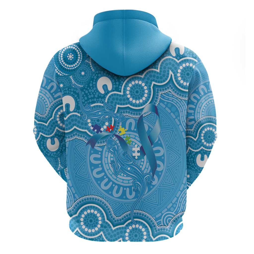 Australia Indigenous Zip Hoodie Blue Ribbon Lizards Autism Awareness - Aussie Hoodie
