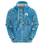 Australia Indigenous Zip Hoodie Blue Ribbon Lizards Autism Awareness - Aussie Hoodie