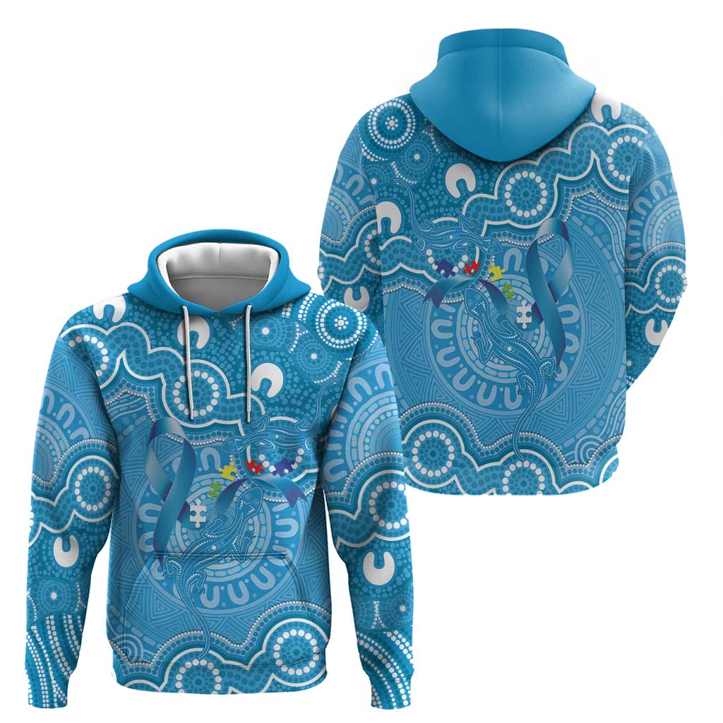 Australia Indigenous Zip Hoodie Blue Ribbon Lizards Autism Awareness - Aussie Hoodie