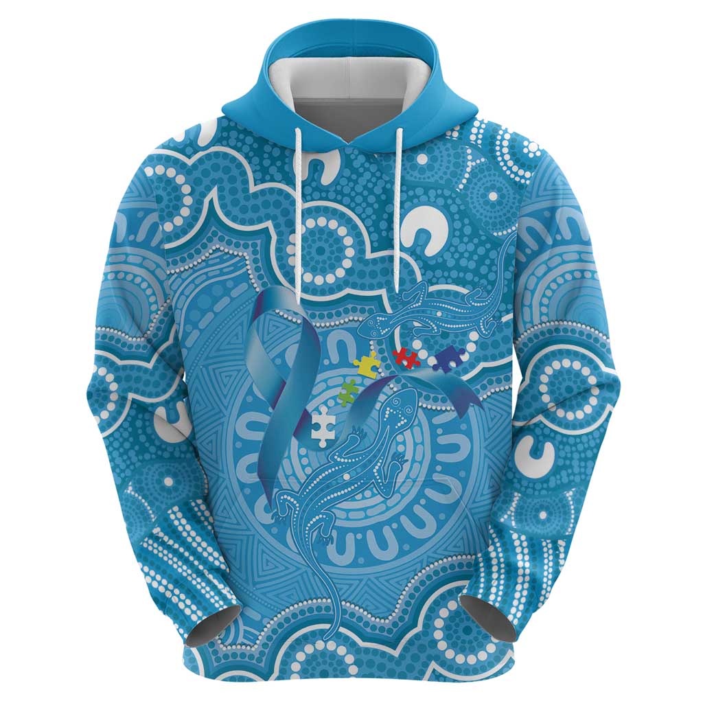 Australia Indigenous Zip Hoodie Blue Ribbon Lizards Autism Awareness - Aussie Hoodie