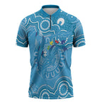 Australia Indigenous Zipper Polo Shirt Blue Ribbon Lizards Autism Awareness - Aussie Hoodie