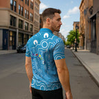 Australia Indigenous Zipper Polo Shirt Blue Ribbon Lizards Autism Awareness - Aussie Hoodie