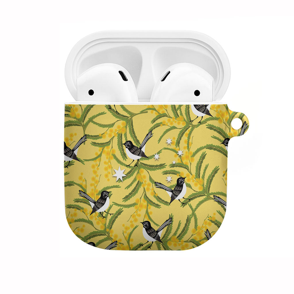 Australia Wattle Day AirPods Case Acacia Pycnantha Willie Wagtail Seamless Style