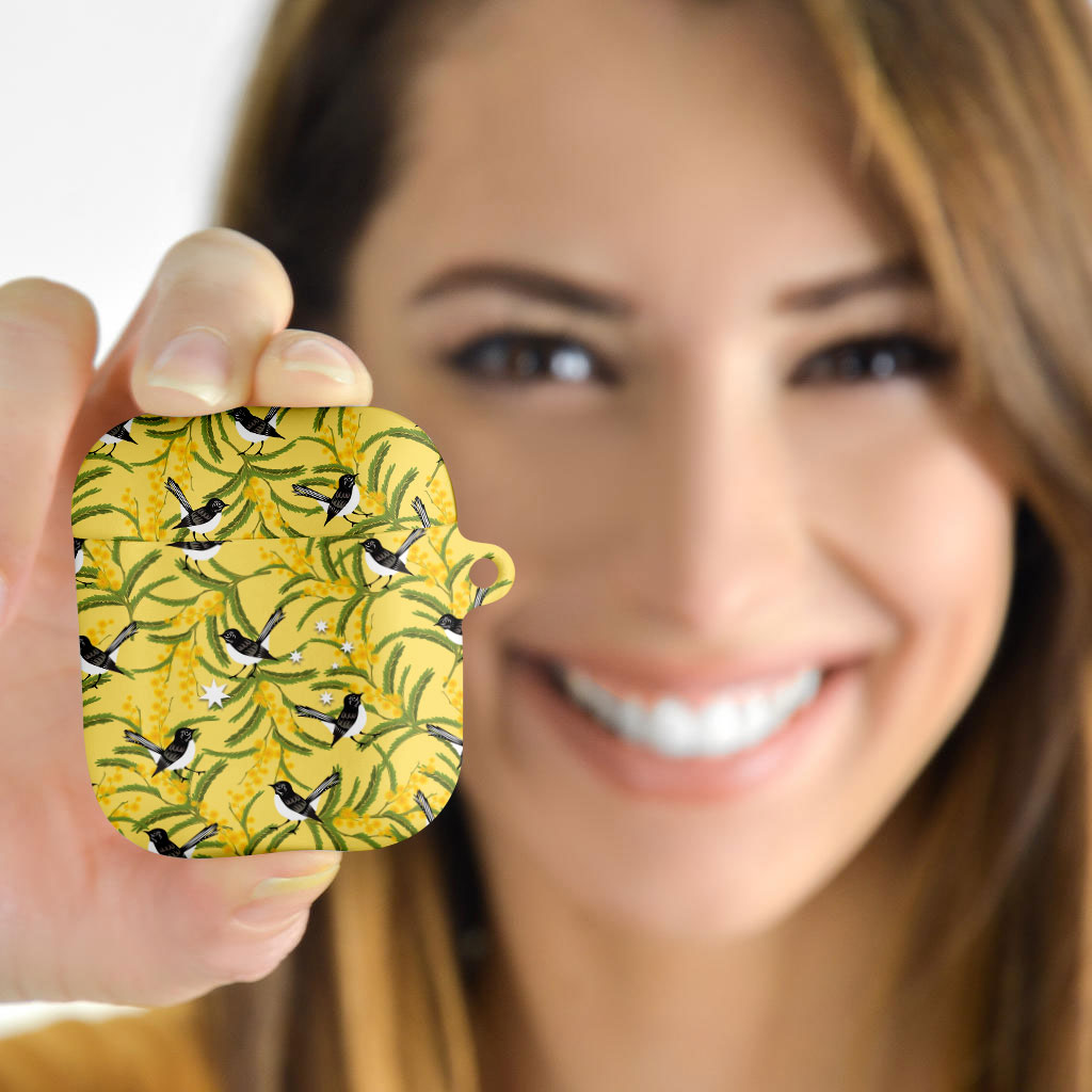 Australia Wattle Day AirPods Case Acacia Pycnantha Willie Wagtail Seamless Style
