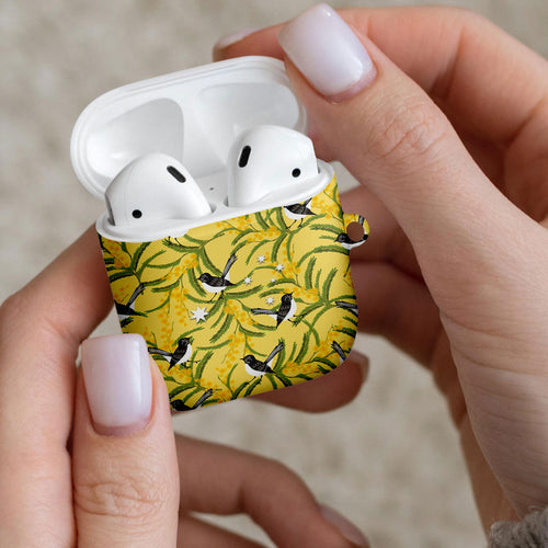Australia Wattle Day AirPods Case Acacia Pycnantha Willie Wagtail Seamless Style