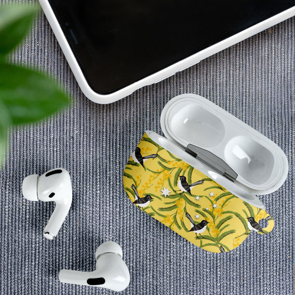 Australia Wattle Day AirPods Case Acacia Pycnantha Willie Wagtail Seamless Style