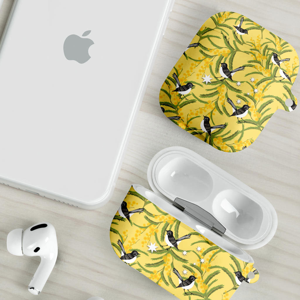 Australia Wattle Day AirPods Case Acacia Pycnantha Willie Wagtail Seamless Style