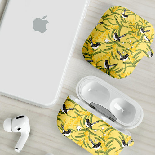 Australia Wattle Day AirPods Case Acacia Pycnantha Willie Wagtail Seamless Style