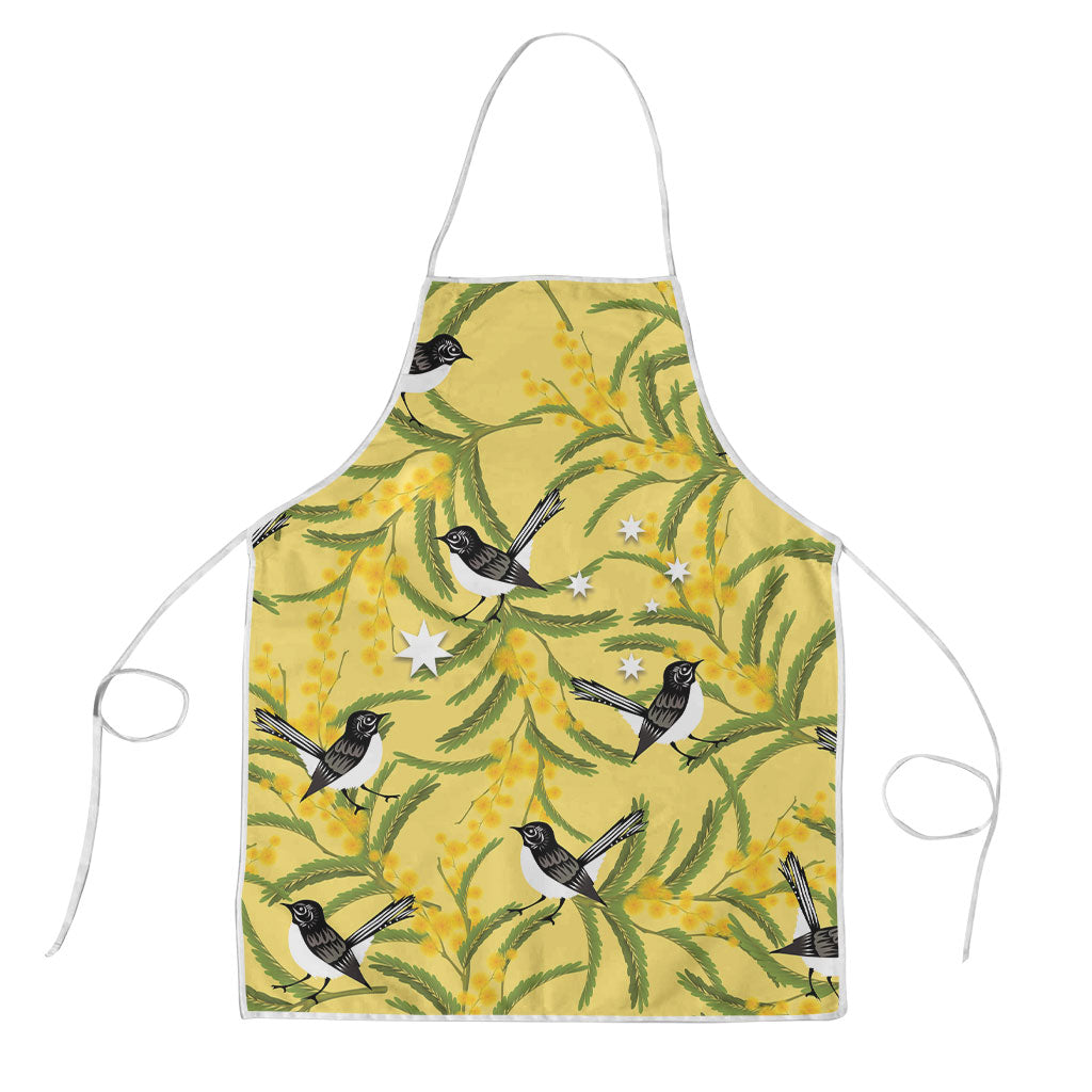 Australia Wattle Day Apron Acacia Pycnantha Willie Wagtail Seamless Style