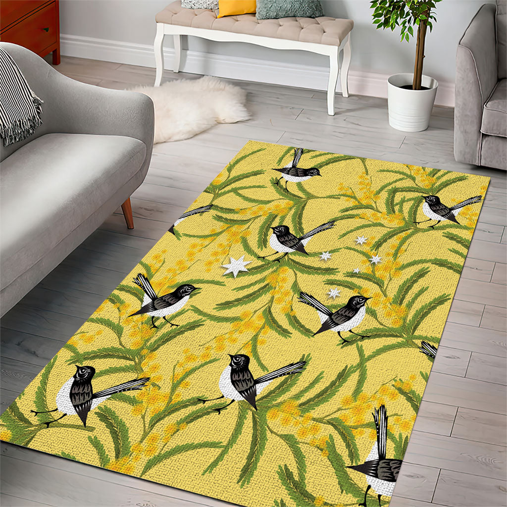 Australia Wattle Day Area Rug Acacia Pycnantha Willie Wagtail Seamless Style