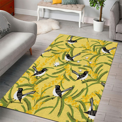 Australia Wattle Day Area Rug Acacia Pycnantha Willie Wagtail Seamless Style
