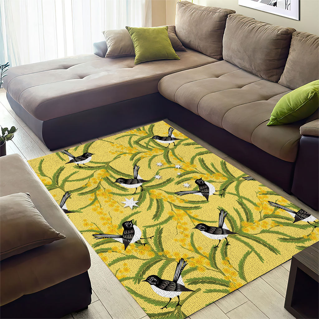 Australia Wattle Day Area Rug Acacia Pycnantha Willie Wagtail Seamless Style