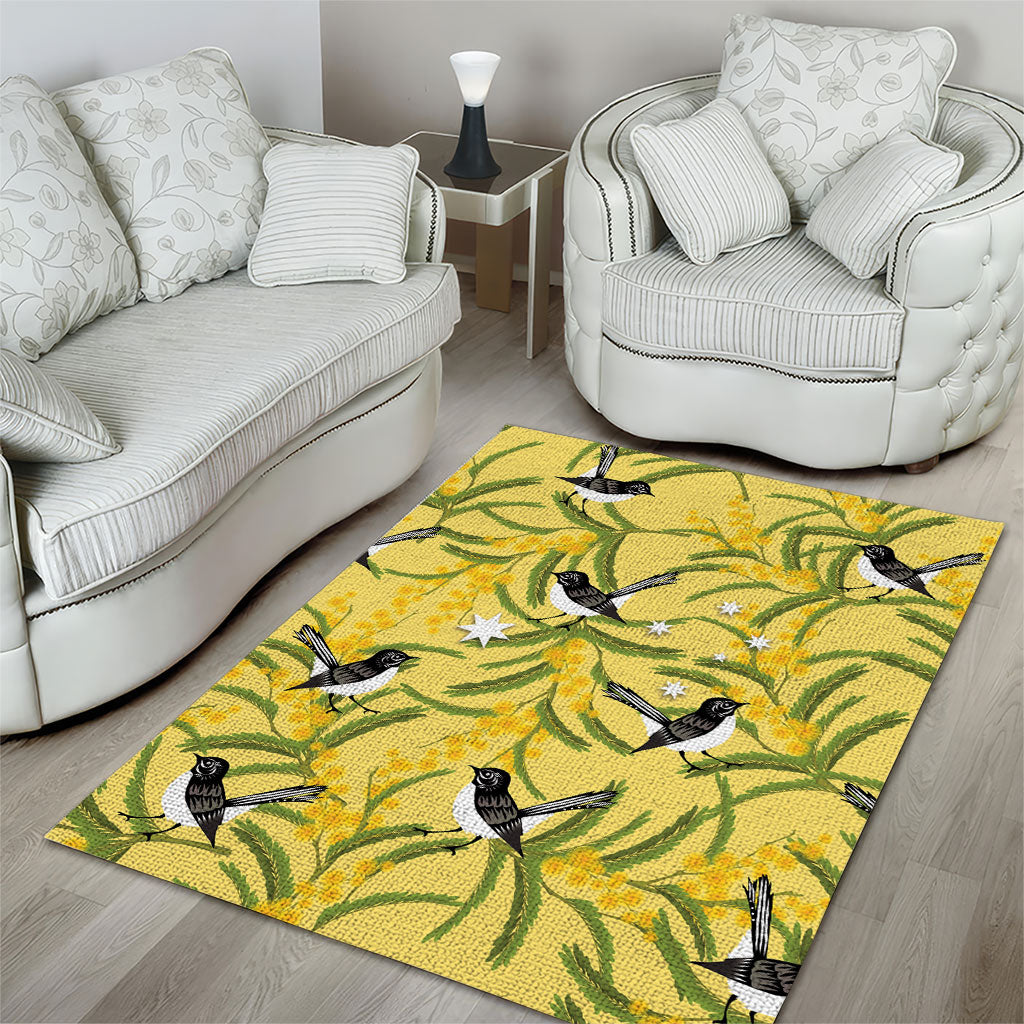 Australia Wattle Day Area Rug Acacia Pycnantha Willie Wagtail Seamless Style