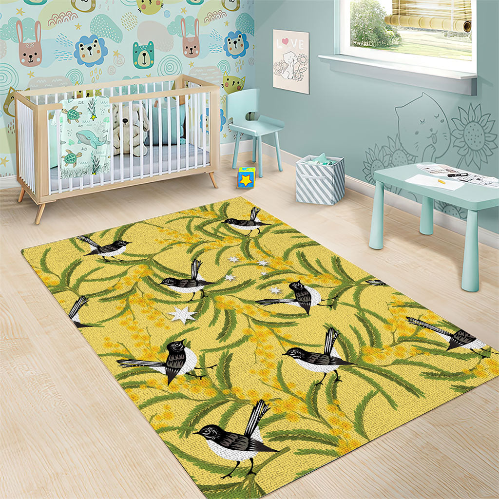 Australia Wattle Day Area Rug Acacia Pycnantha Willie Wagtail Seamless Style