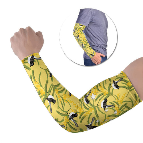 Australia Wattle Day Arm Sleeves Acacia Pycnantha Willie Wagtail Seamless Style