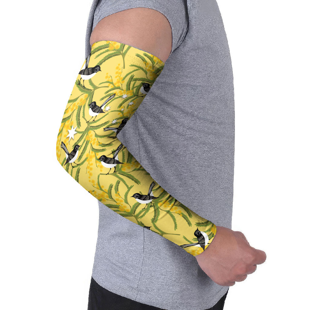 Australia Wattle Day Arm Sleeves Acacia Pycnantha Willie Wagtail Seamless Style