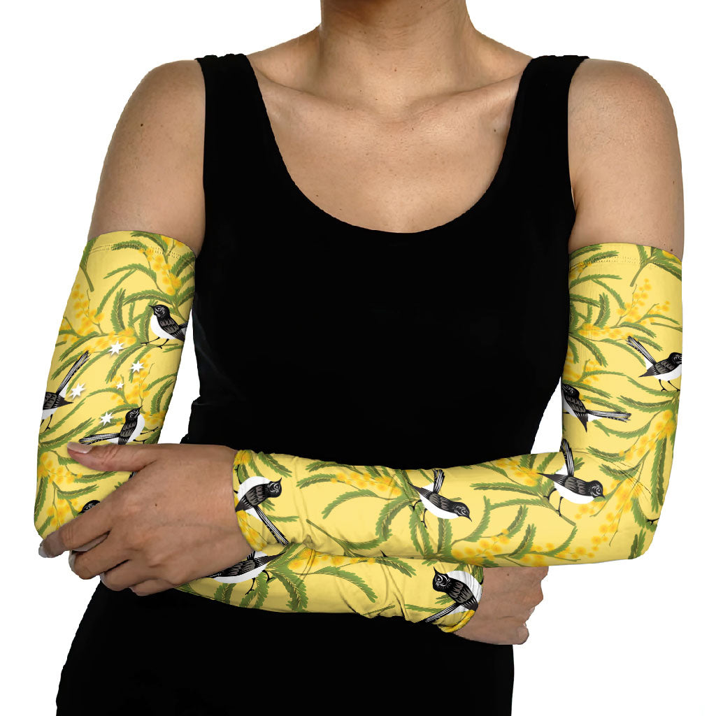 Australia Wattle Day Arm Sleeves Acacia Pycnantha Willie Wagtail Seamless Style