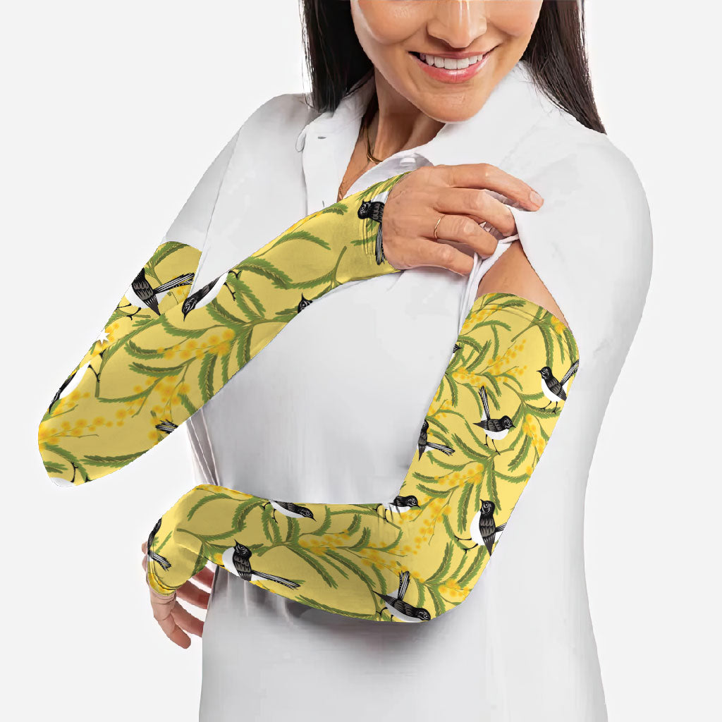 Australia Wattle Day Arm Sleeves Acacia Pycnantha Willie Wagtail Seamless Style