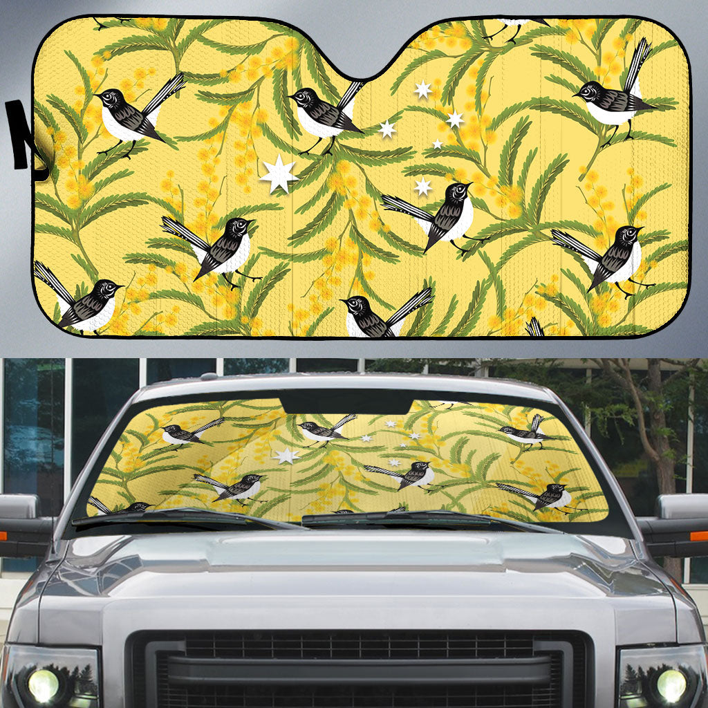 Australia Wattle Day Auto Sun Shade Acacia Pycnantha Willie Wagtail Seamless Style