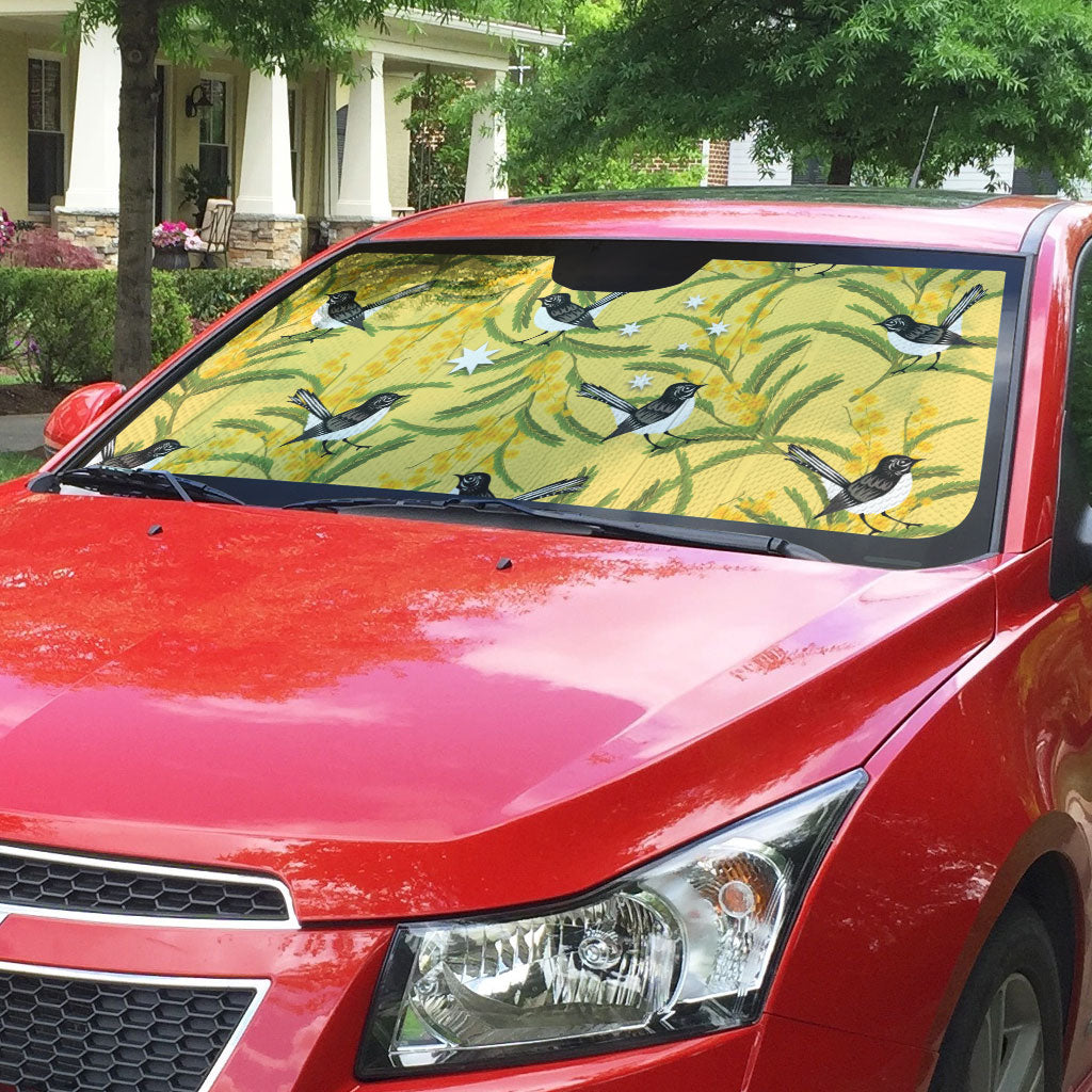 Australia Wattle Day Auto Sun Shade Acacia Pycnantha Willie Wagtail Seamless Style
