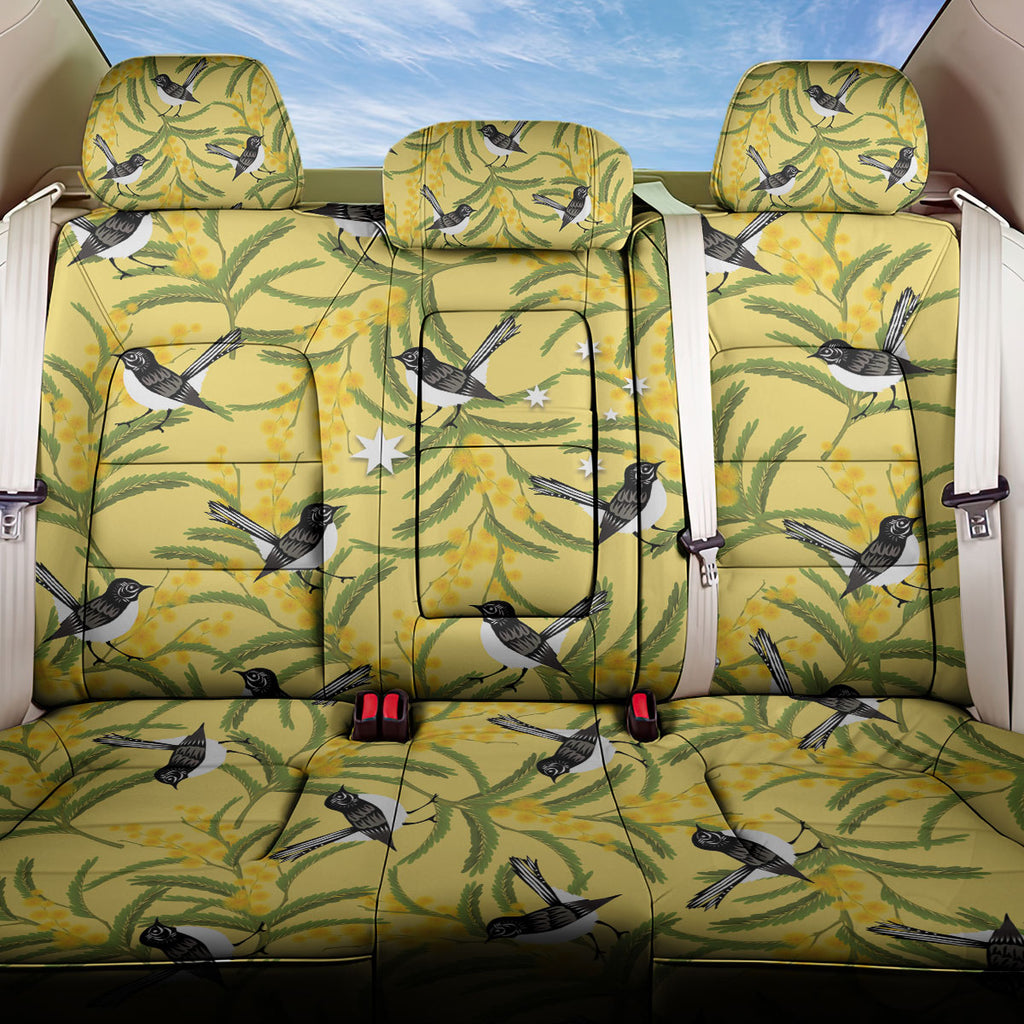 Australia Wattle Day Back Car Seat Cover Acacia Pycnantha Willie Wagtail Seamless Style