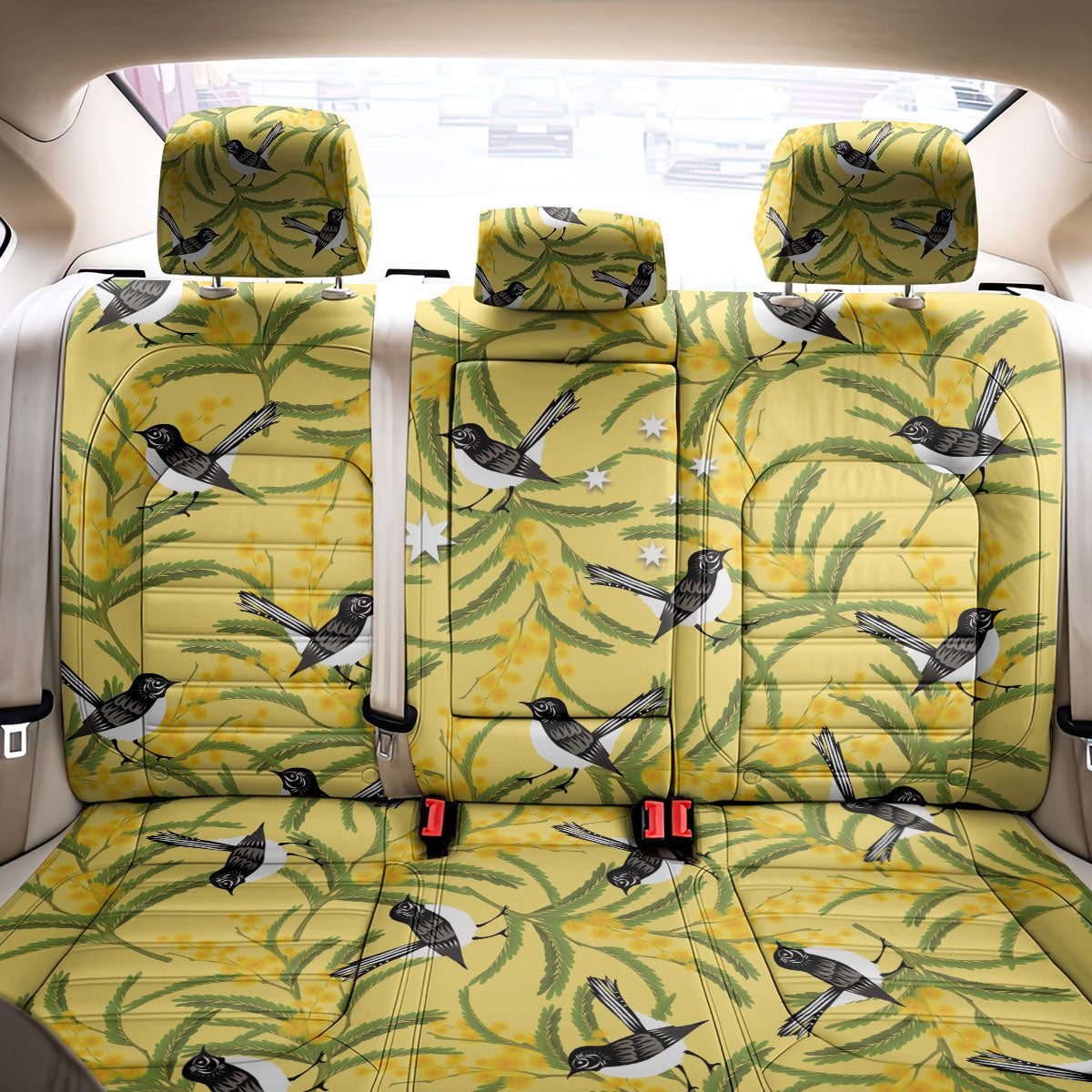 Australia Wattle Day Back Car Seat Cover Acacia Pycnantha Willie Wagtail Seamless Style
