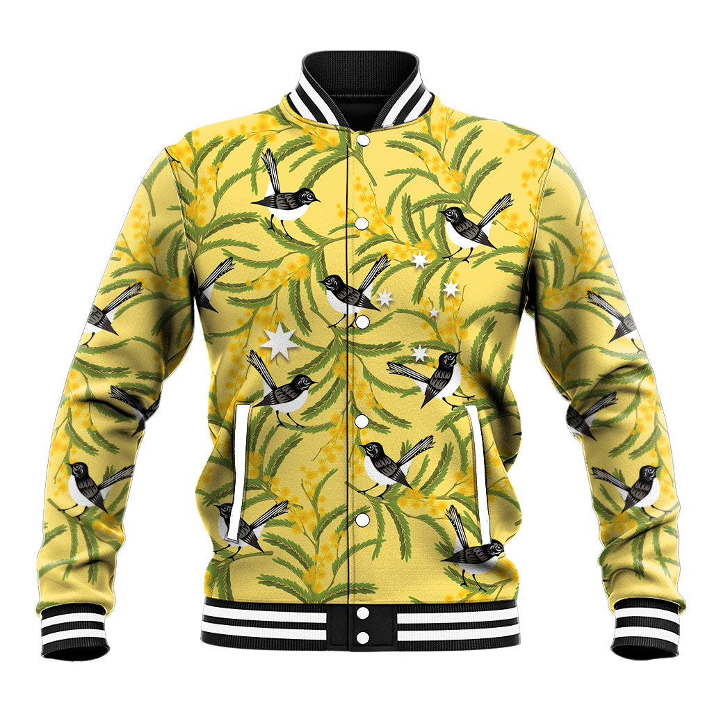 Australia Wattle Day Baseball Jacket Acacia Pycnantha Willie Wagtail Seamless Style