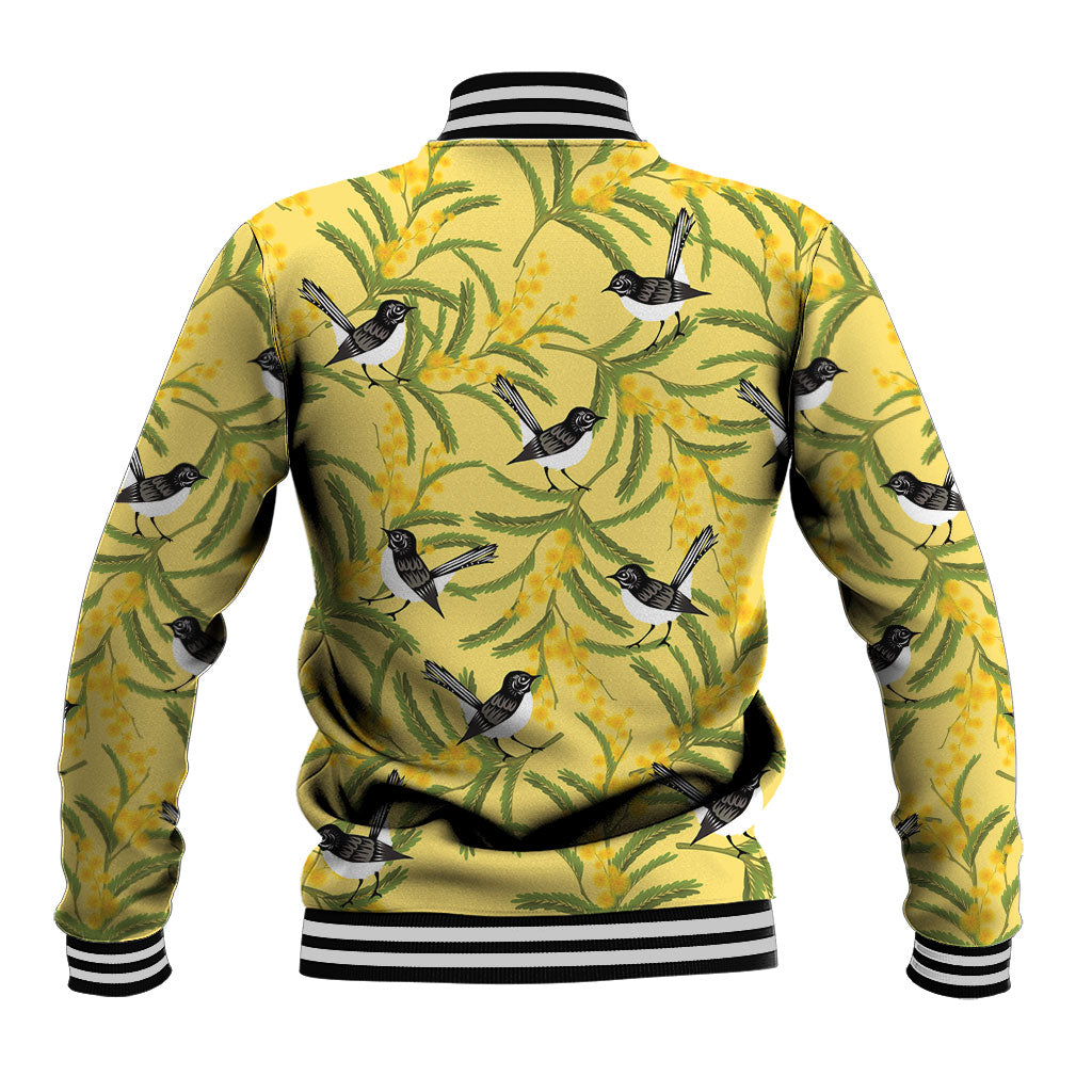 Australia Wattle Day Baseball Jacket Acacia Pycnantha Willie Wagtail Seamless Style