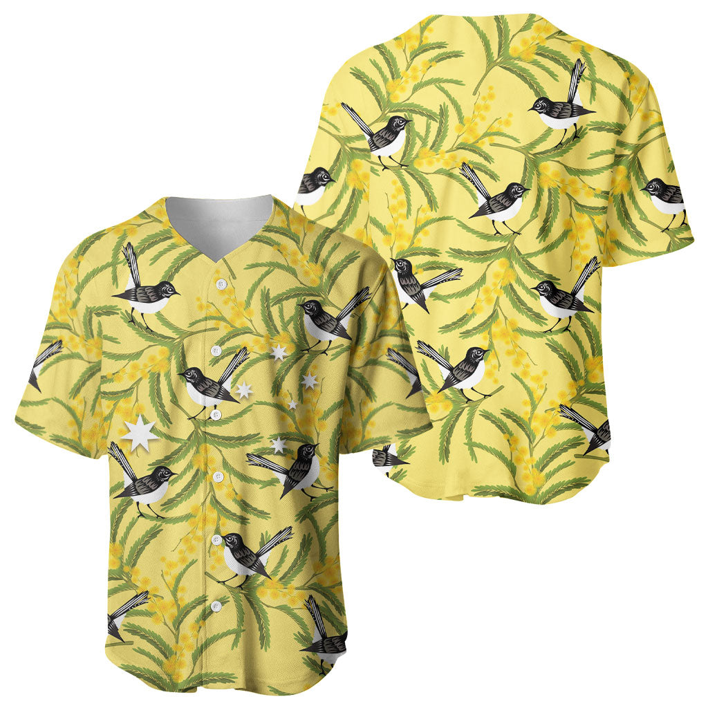 Australia Wattle Day Baseball Jersey Acacia Pycnantha Willie Wagtail Seamless Style