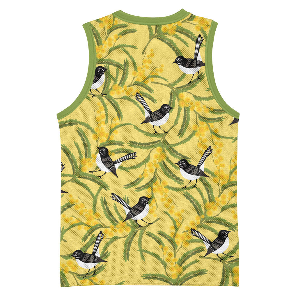 Australia Wattle Day Basketball Jersey Acacia Pycnantha Willie Wagtail Seamless Style