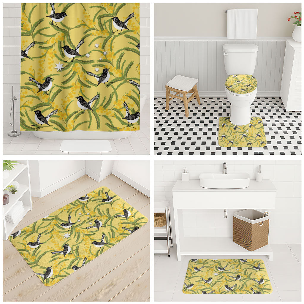 Australia Wattle Day Bathroom Set Acacia Pycnantha Willie Wagtail Seamless Style