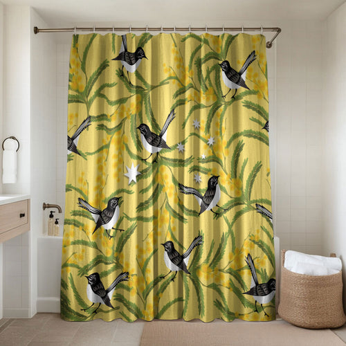 Australia Wattle Day Bathroom Set Acacia Pycnantha Willie Wagtail Seamless Style