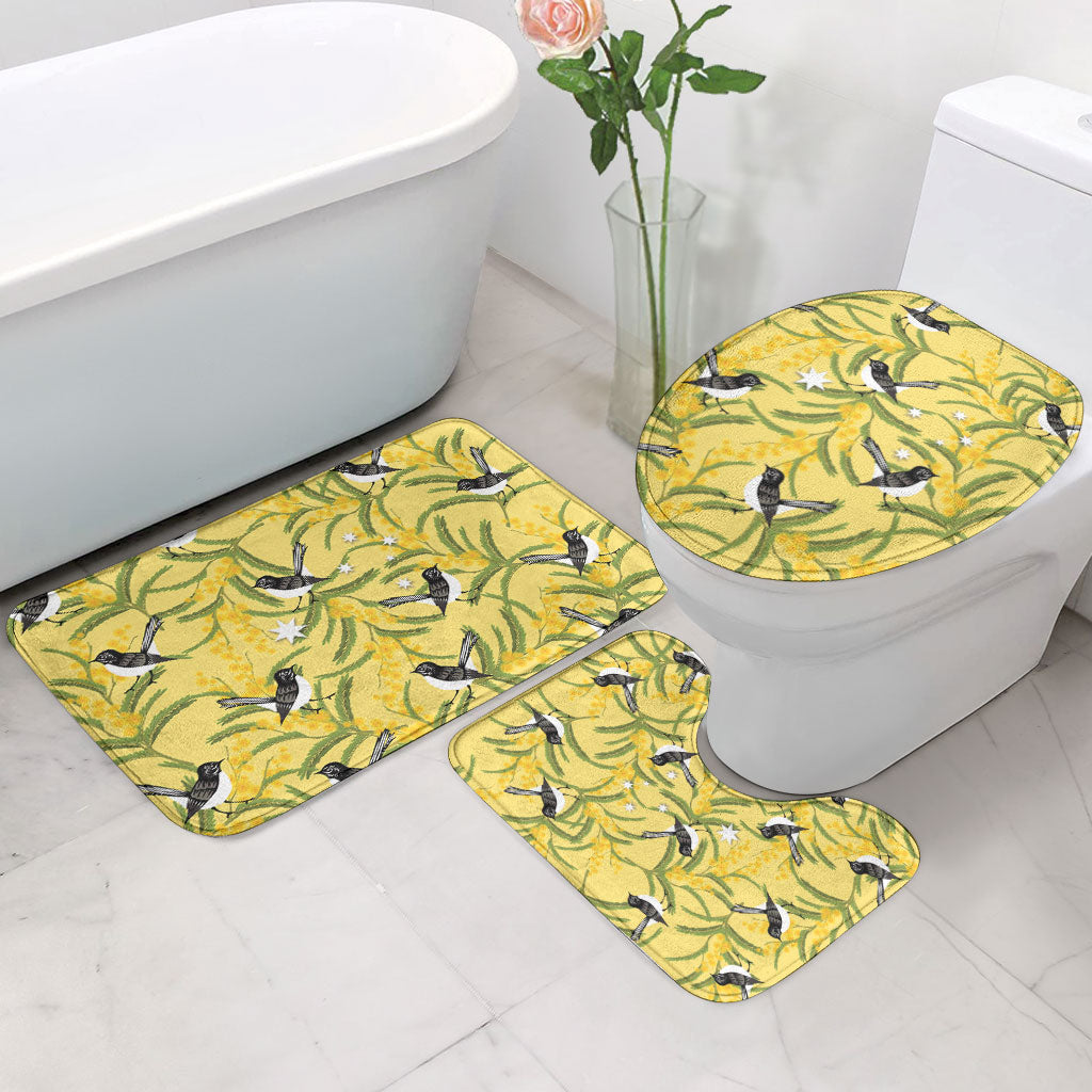 Australia Wattle Day Bathroom Set Acacia Pycnantha Willie Wagtail Seamless Style