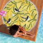 Australia Wattle Day Beach Blanket Acacia Pycnantha Willie Wagtail Seamless Style