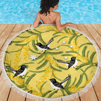 Australia Wattle Day Beach Blanket Acacia Pycnantha Willie Wagtail Seamless Style