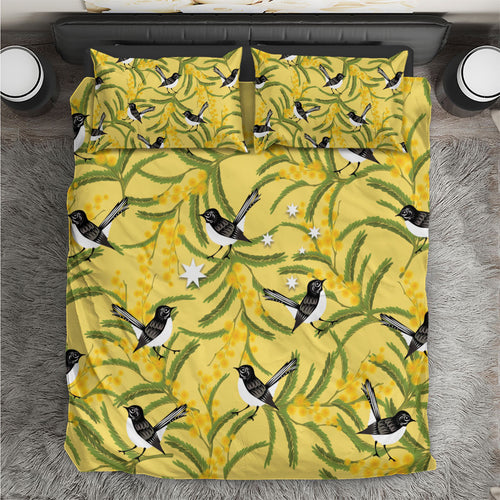 Australia Wattle Day Bedding Set Acacia Pycnantha Willie Wagtail Seamless Style