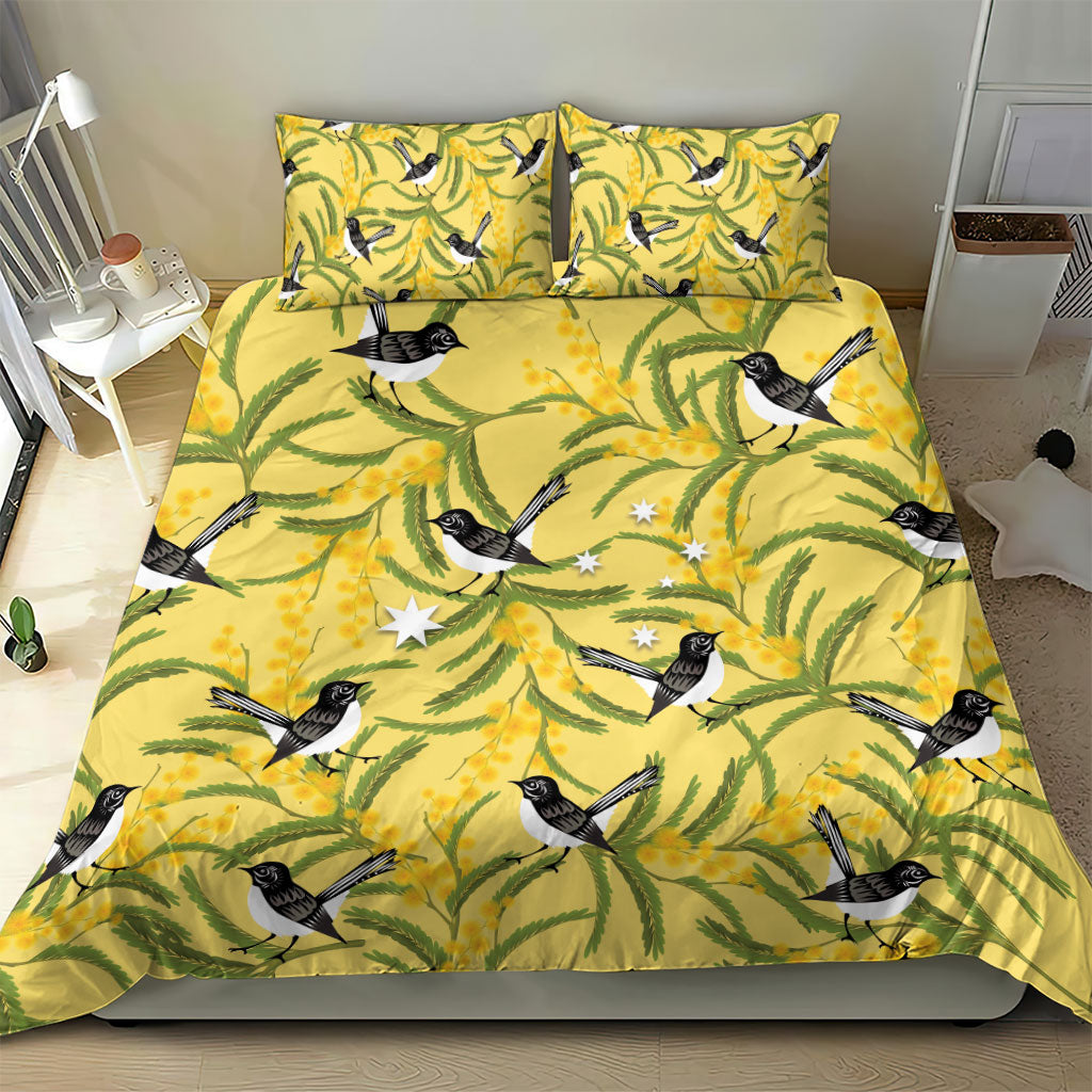 Australia Wattle Day Bedding Set Acacia Pycnantha Willie Wagtail Seamless Style