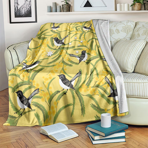 Australia Wattle Day Blanket Acacia Pycnantha Willie Wagtail Seamless Style