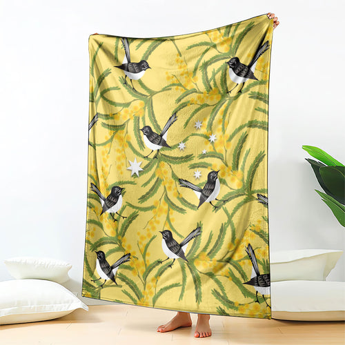Australia Wattle Day Blanket Acacia Pycnantha Willie Wagtail Seamless Style