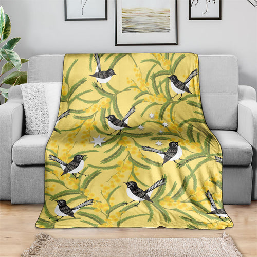 Australia Wattle Day Blanket Acacia Pycnantha Willie Wagtail Seamless Style