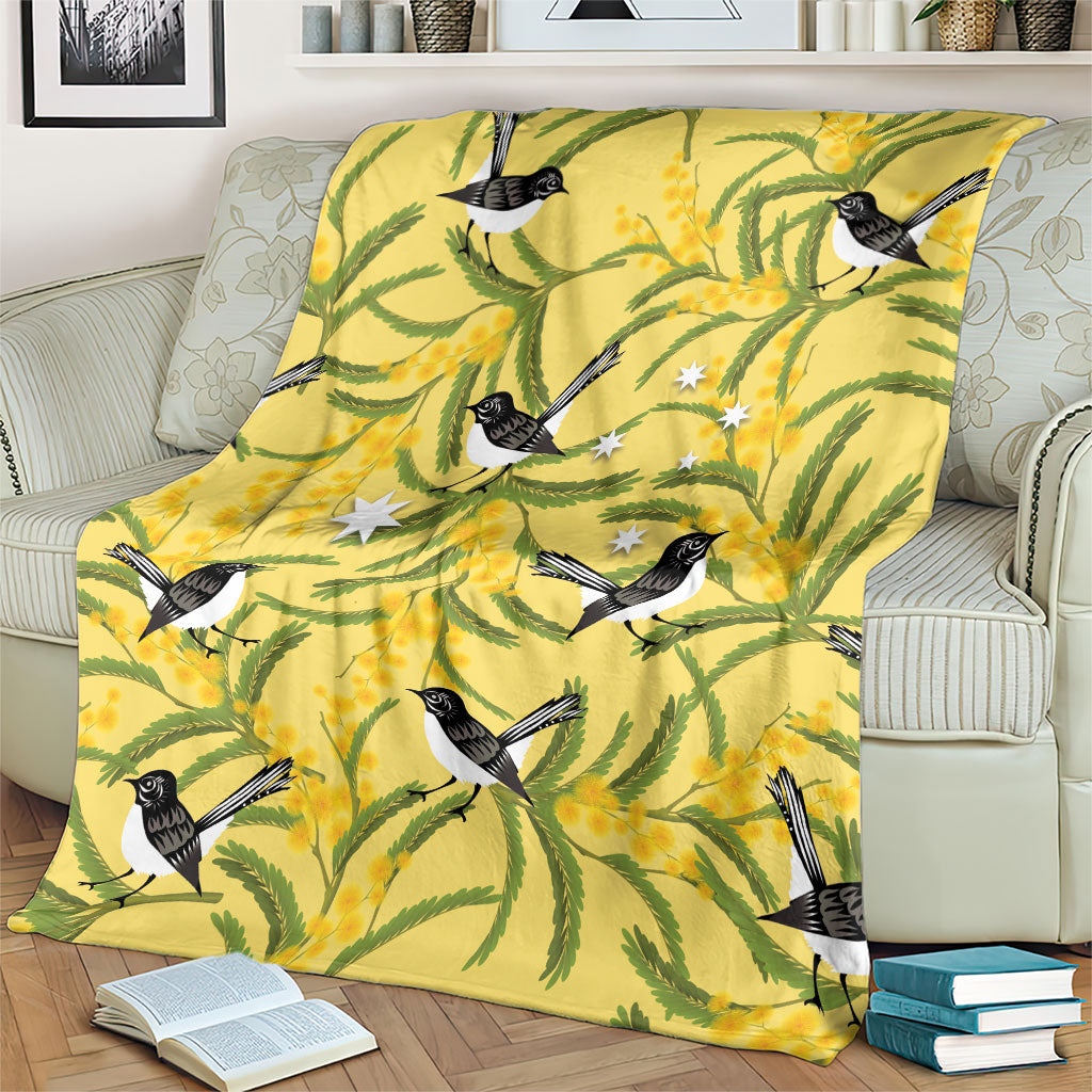 Australia Wattle Day Blanket Acacia Pycnantha Willie Wagtail Seamless Style