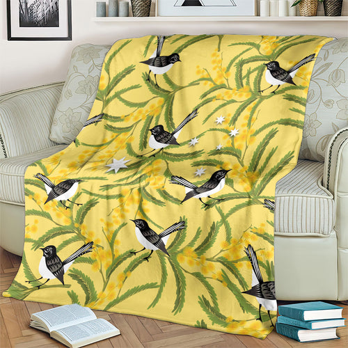 Australia Wattle Day Blanket Acacia Pycnantha Willie Wagtail Seamless Style