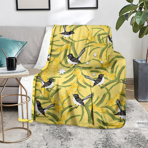 Australia Wattle Day Blanket Acacia Pycnantha Willie Wagtail Seamless Style