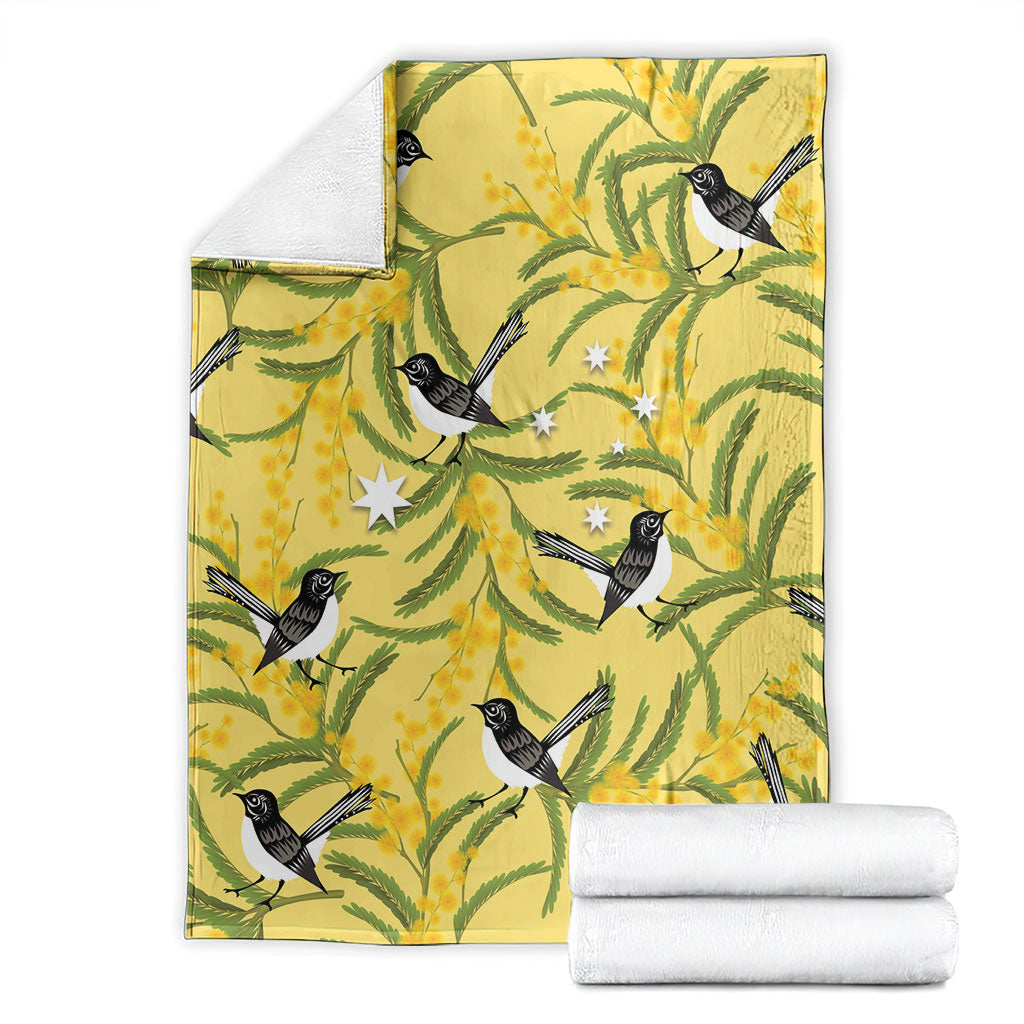 Australia Wattle Day Blanket Acacia Pycnantha Willie Wagtail Seamless Style