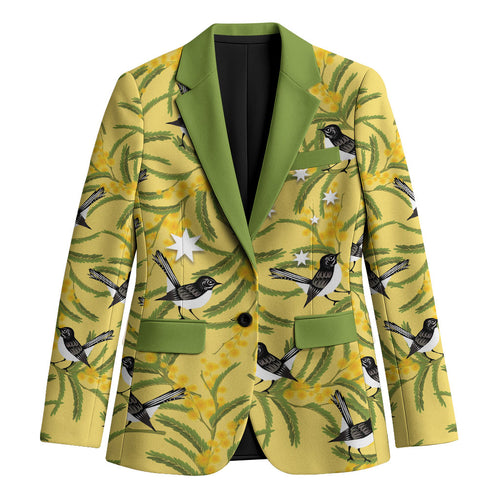 Australia Wattle Day Blazer Acacia Pycnantha Willie Wagtail Seamless Style