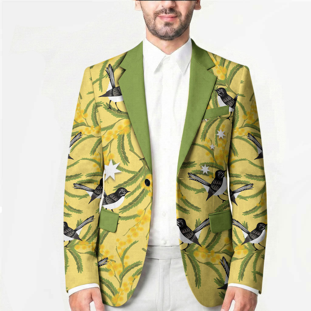 Australia Wattle Day Blazer Acacia Pycnantha Willie Wagtail Seamless Style