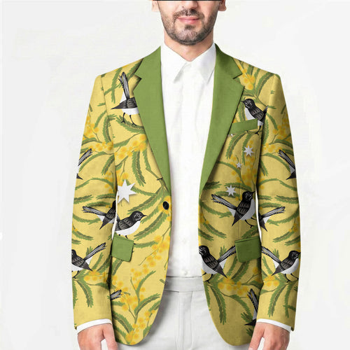 Australia Wattle Day Blazer Acacia Pycnantha Willie Wagtail Seamless Style