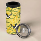 Australia Wattle Day 4 in 1 Can Cooler Tumbler Acacia Pycnantha Willie Wagtail Seamless Style