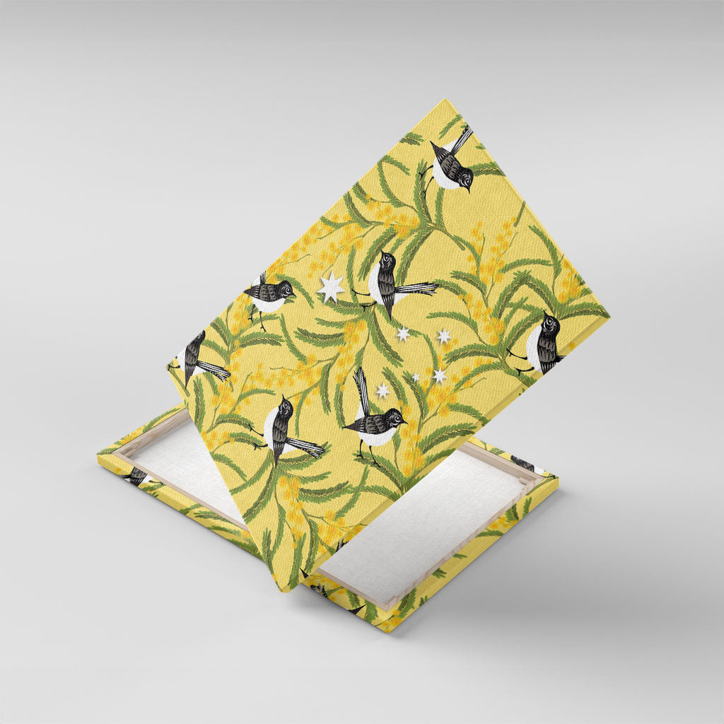 Australia Wattle Day Canvas Wall Art Acacia Pycnantha Willie Wagtail Seamless Style