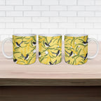 Australia Wattle Day Ceramic Mug Acacia Pycnantha Willie Wagtail Seamless Style